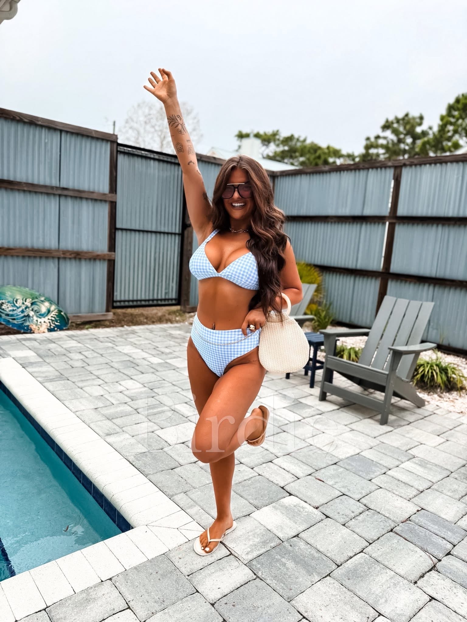 BIRDIE  Blue Gingham Girl Two Piece Swimsuit (sold as as set)