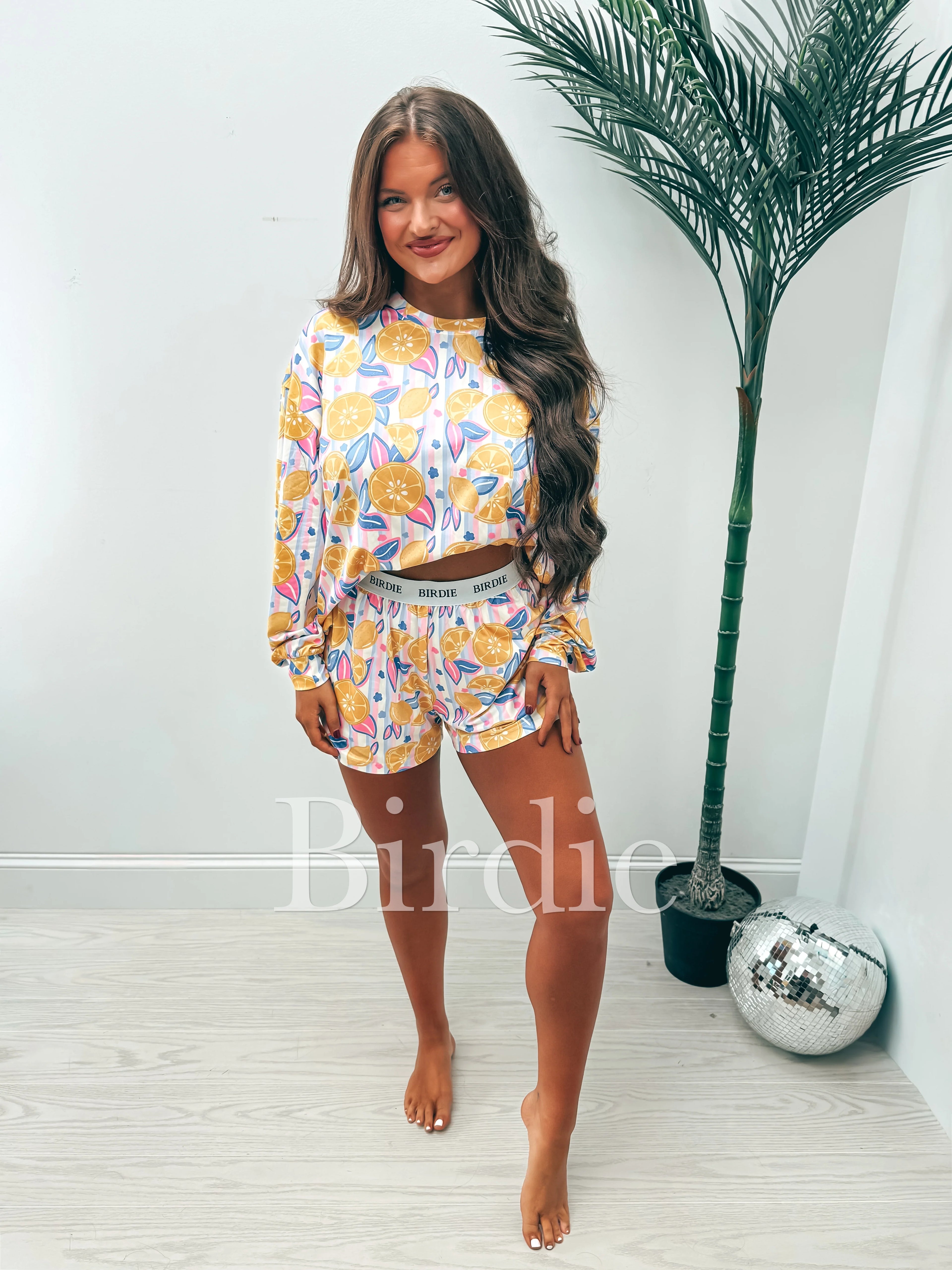 BIRDIE PREORDER Two Piece Long Sleeve Boxer Set in Blush Lemonade Dream (SOLD AS SET)