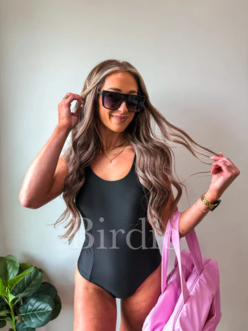PREORDER BIRDIE | BLACK TIDE RIBBED LACE UP ONE PIECE SWIM
